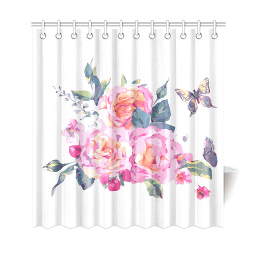 Pink Roses Butterfly Floral Shower Curtain 69"x72"