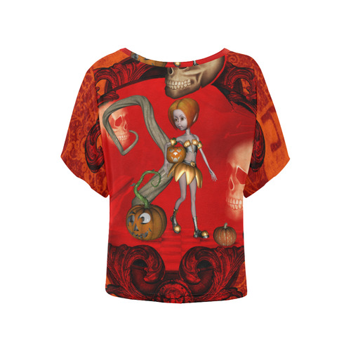 Halloween, pumpkin Women's Batwing-Sleeved Blouse T shirt (Model T44)