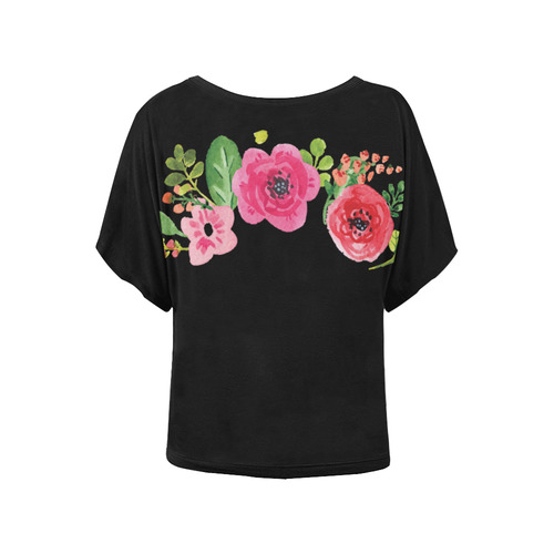 Pink Red  Cute Watercolor Floral Women's Batwing-Sleeved Blouse T shirt (Model T44)