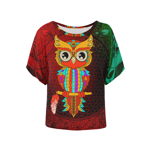 Cute owl, mandala design Women's Batwing-Sleeved Blouse T shirt (Model T44)