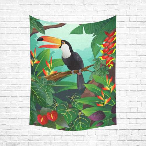 Toucan Tropical Jungle Floral Landscape Cotton Linen Wall Tapestry 60"x 80"
