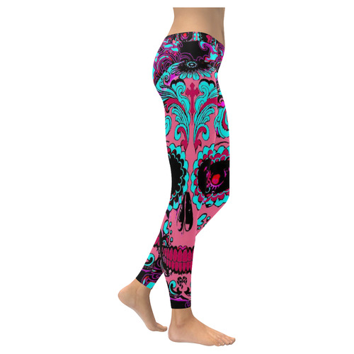 girly skull Women's Low Rise Leggings (Invisible Stitch) (Model L05)
