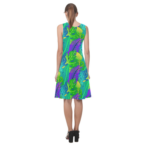 Indigo Green Orange Tropical Leaves Floral Atalanta Casual Sundress(Model D04)