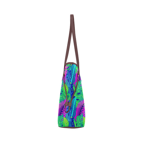 Green Blue Pink Tropical Leaves Pattern Clover Canvas Tote Bag (Model 1661)