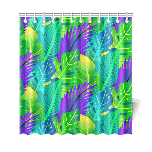 Indigo Green Orange Tropical Leaves Floral Shower Curtain 69"x72"