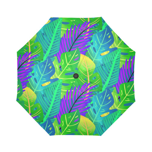 Indigo Green Orange Tropical Leaves Floral Auto-Foldable Umbrella (Model U04)