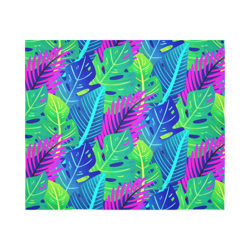 Green Blue Pink Tropical Leaves Pattern Cotton Linen Wall Tapestry 60"x 51"