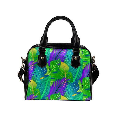 Indigo Green Orange Tropical Leaves Floral Shoulder Handbag (Model 1634)