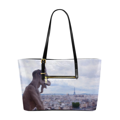 View of Paris, Gargoyle & Eiffel Tower Euramerican Tote Bag/Large (Model 1656)