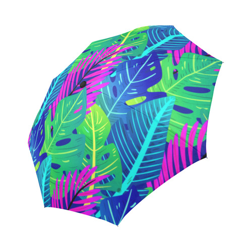 Green Blue Pink Tropical Leaves Pattern Auto-Foldable Umbrella (Model U04)