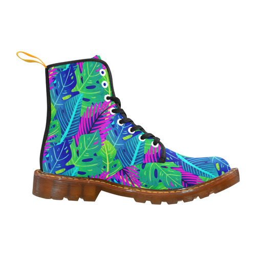 Green Blue Pink Tropical Leaves Pattern Martin Boots For Women Model 1203H