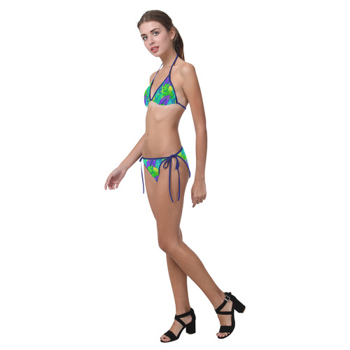 Indigo Green Orange Tropical Leaves Floral Custom Bikini Swimsuit (Model S01)