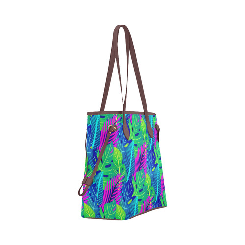 Green Blue Pink Tropical Leaves Pattern Clover Canvas Tote Bag (Model 1661)