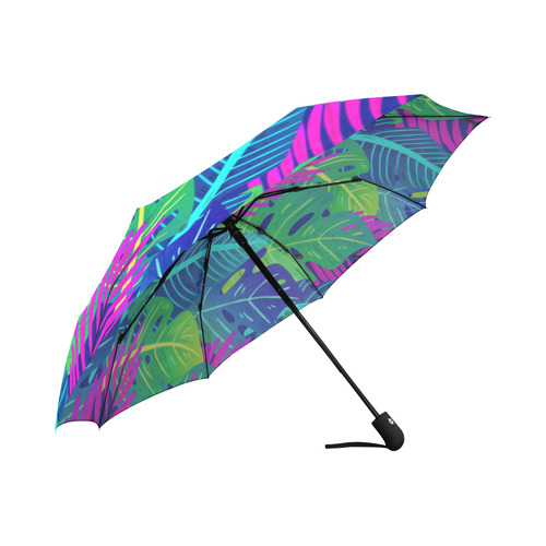 Green Blue Pink Tropical Leaves Pattern Auto-Foldable Umbrella (Model U04)