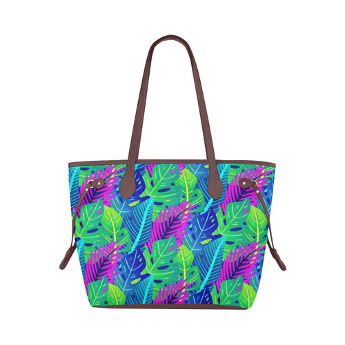 Green Blue Pink Tropical Leaves Pattern Clover Canvas Tote Bag (Model 1661)