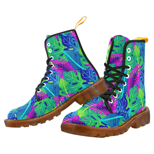 Green Blue Pink Tropical Leaves Pattern Martin Boots For Women Model 1203H