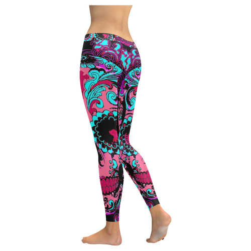 girly skull Women's Low Rise Leggings (Invisible Stitch) (Model L05)