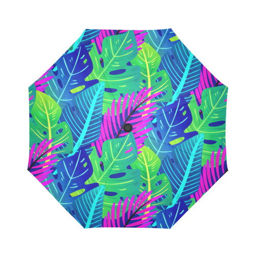 Green Blue Pink Tropical Leaves Pattern Auto-Foldable Umbrella (Model U04)