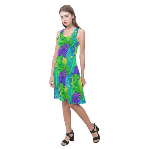 Indigo Green Orange Tropical Leaves Floral Atalanta Casual Sundress(Model D04)