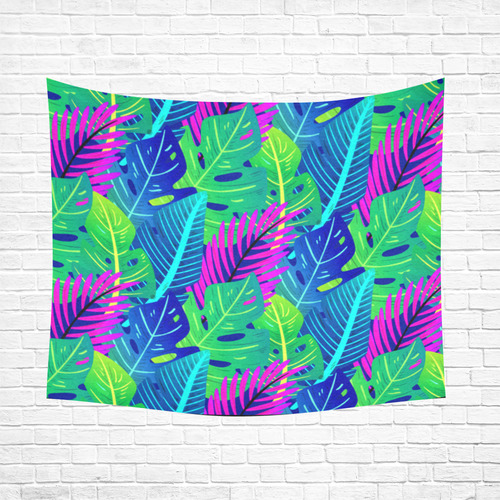 Green Blue Pink Tropical Leaves Pattern Cotton Linen Wall Tapestry 60"x 51"