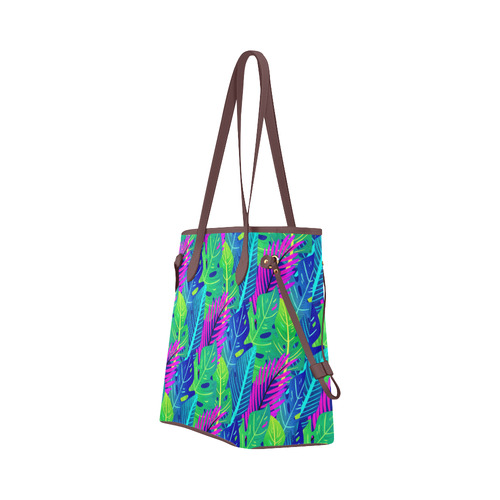 Green Blue Pink Tropical Leaves Pattern Clover Canvas Tote Bag (Model 1661)