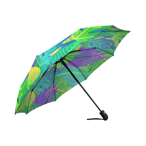 Indigo Green Orange Tropical Leaves Floral Auto-Foldable Umbrella (Model U04)