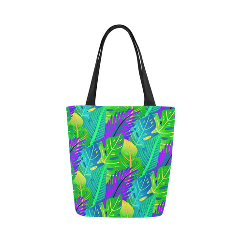 Indigo Green Orange Tropical Leaves Floral Canvas Tote Bag (Model 1657)