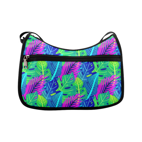 Green Blue Pink Tropical Leaves Pattern Crossbody Bags (Model 1616)