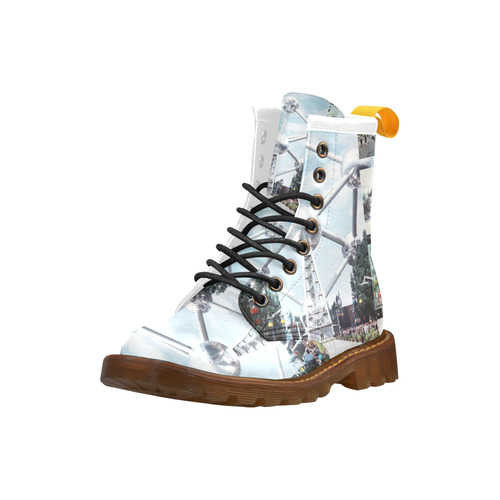 Vintage Brussels Atomium Collage High Grade PU Leather Martin Boots For Women Model 402H