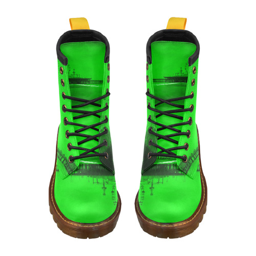 Ghostly Green Santa Monica Pier High Grade PU Leather Martin Boots For Women Model 402H