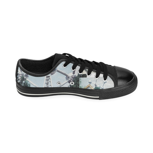 Vintage Brussels Atomium Collage Low Top Canvas Shoes for Kid (Model 018)