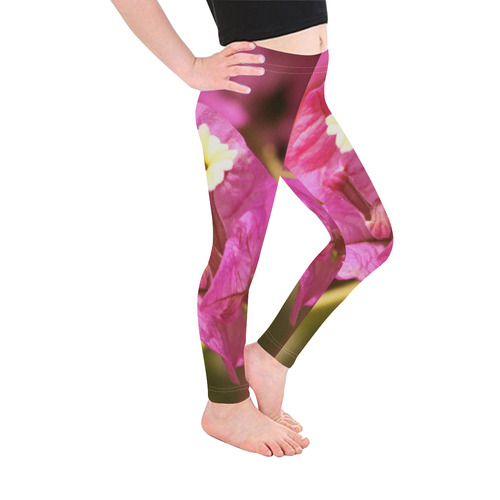 Pink Bougainvillea Flower Blossom Kid's Ankle Length Leggings (Model L06)