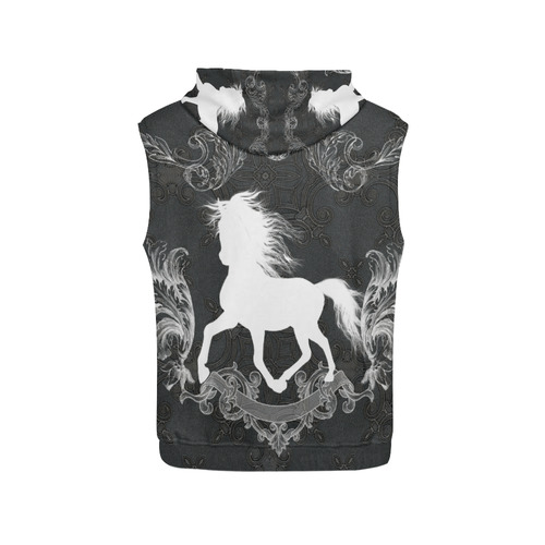 Horse, black and white All Over Print Sleeveless Hoodie for Women (Model H15)
