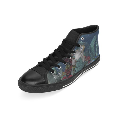 Beautiful mermaid swimming with dolphin High Top Canvas Women's Shoes/Large Size (Model 017)