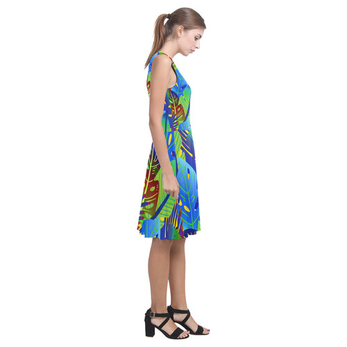 Blue Green Tropical Floral Sunset Atalanta Casual Sundress(Model D04)