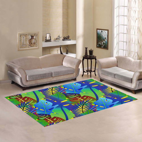 Blue Green Tropical Floral Sunset Area Rug7'x5'