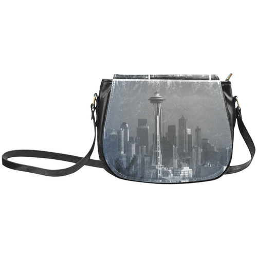 Grey Seattle Space Needle Collage Classic Saddle Bag/Large (Model 1648)