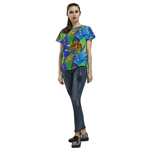 Blue Green Tropical Floral Sunset All Over Print T-Shirt for Women (USA Size) (Model T40)