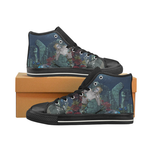 Beautiful mermaid swimming with dolphin High Top Canvas Women's Shoes/Large Size (Model 017)