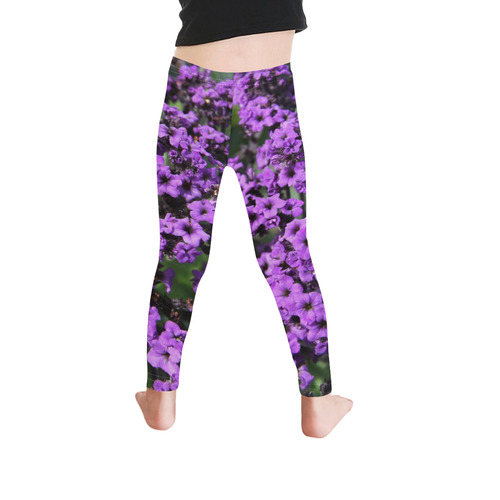 Purple Flowers Kid's Ankle Length Leggings (Model L06)