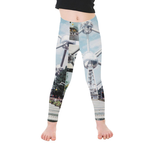 Vintage Brussels Atomium Collage Kid's Ankle Length Leggings (Model L06)