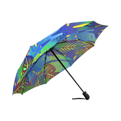 Blue Green Tropical Floral Sunset Auto-Foldable Umbrella (Model U04)