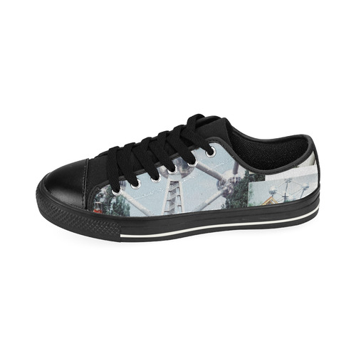 Vintage Brussels Atomium Collage Low Top Canvas Shoes for Kid (Model 018)