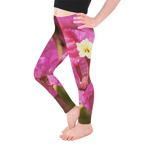 Pink Bougainvillea Flower Blossom Kid's Ankle Length Leggings (Model L06)