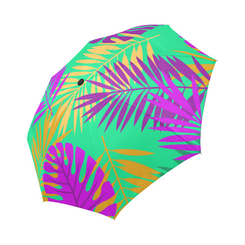 Hot Colors Tropical Leaves Floral Auto-Foldable Umbrella (Model U04)