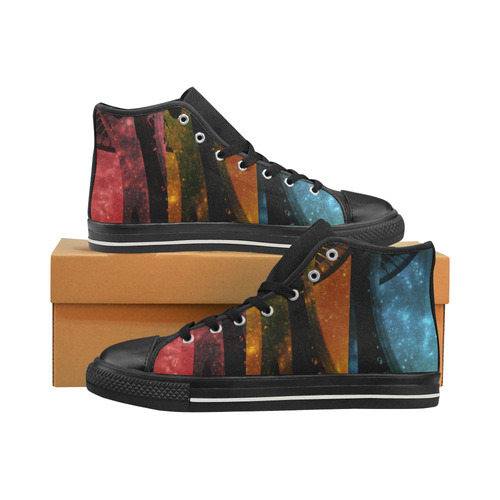 Seattle Space Needle Three Stripes High Top Canvas Women's Shoes/Large Size (Model 017)