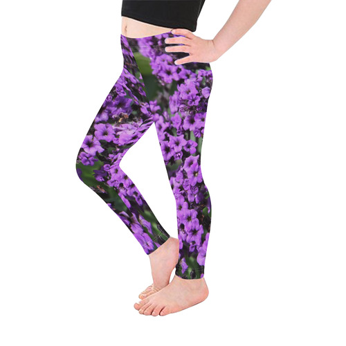 Purple Flowers Kid's Ankle Length Leggings (Model L06)