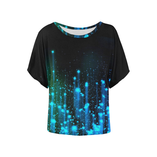 Splash Black and Blue Womans Top Women's Batwing-Sleeved Blouse T shirt (Model T44)