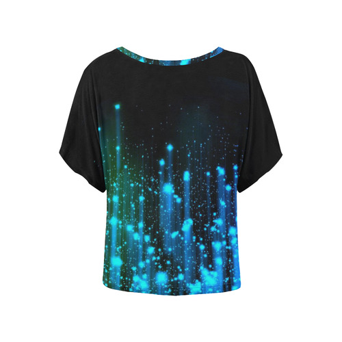 Splash Black and Blue Womans Top Women's Batwing-Sleeved Blouse T shirt (Model T44)