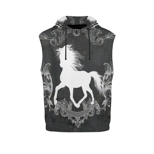 Horse, black and white All Over Print Sleeveless Hoodie for Women (Model H15)